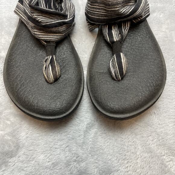 Sanuk Yoga Mat Sandals Womens 9 Black Stripe Slingback Platform Comfort Thongs - Picture 3 of 8